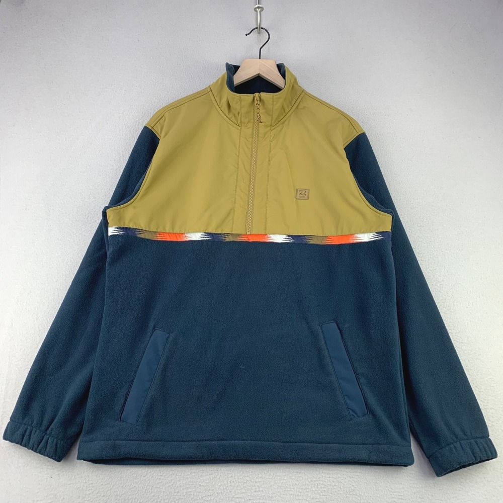 Billabong Fleece Pullover Mens Large Blue Tan 1/2 Zip Performance Sweatshirt